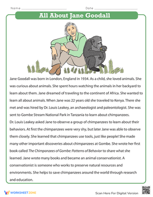 All About Jane Goodall: Biography Worksheet