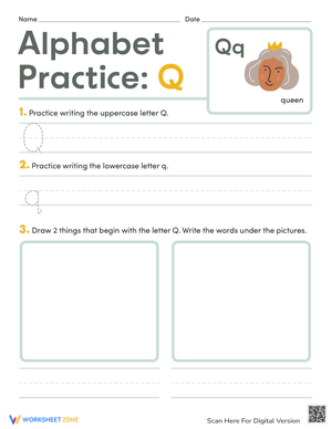 Letter Q Writing Practice for Kindergarten 