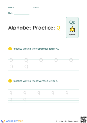 Letter Q Writing Practice | Grade K-1 Printable Worksheet