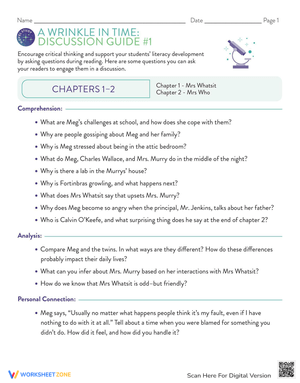 A Wrinkle in Time Novel Study Guide