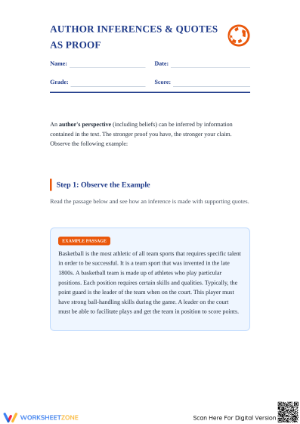 Author Perspective & Quotes Worksheet | Grade 5 Essential