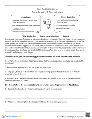 Sea Turtle: Citations, Paraphrasing, and Quotes