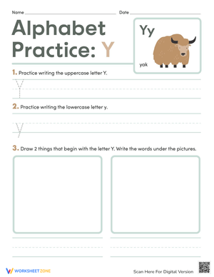 Printable Letter Y Practice Worksheet for Preschool