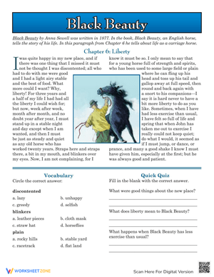Black Beauty: Reading Comprehension Worksheet
