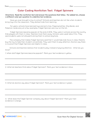 Color Coding Nonfiction Text:  Fidget Spinners