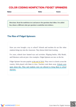 Grade 3 Fidget Spinners Nonfiction: Printable Worksheet