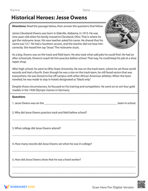 Historical Heroes: Jesse Owens Worksheet