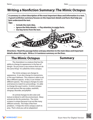 Writing a Nonfiction Summary: Mimic Octopus