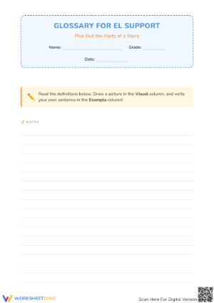 Story Elements Glossary Worksheet | Grade 3 Essential