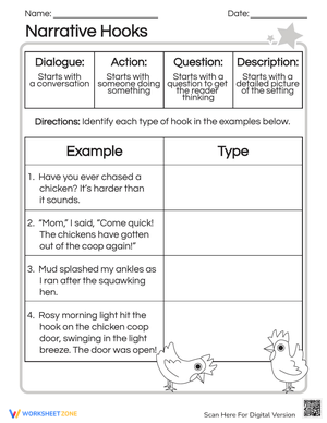 Effective Narrative Hooks Worksheet