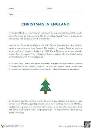 Grade 3 Christmas Traditions — Printable No-Prep Worksheet