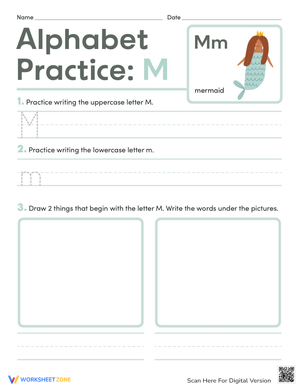 Letter M Practice Worksheet | Printable Kindergarten ELA