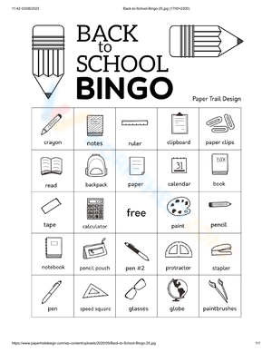 Back to School Bingo Card 25