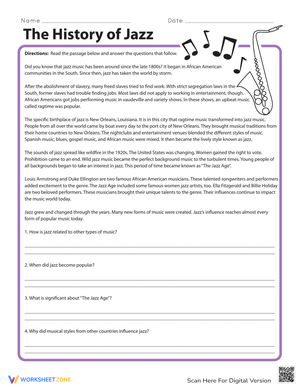History of Jazz Worksheet