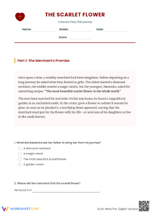 Essential RL.4.9 Worksheet: The Scarlet Flower — Grade 4-6