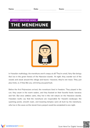 Grade 3 Menehune Legend — Printable No-Prep Worksheet