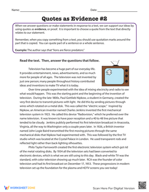 Quotes as Evidence Worksheet