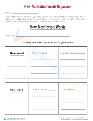 New Nonfiction Words Organizer