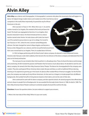 Alvin Ailey Biography Worksheet