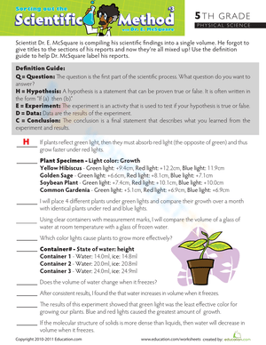 Sort Scientific Method Worksheet