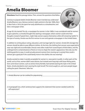Discover Amelia Bloomer Worksheet