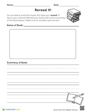 Reread It Worksheet: Improve Comprehension