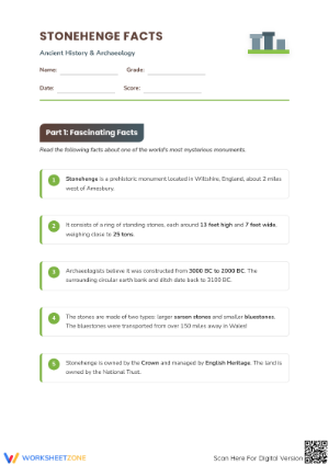 Stonehenge Reading Worksheet | Grade 4 Printable ELA