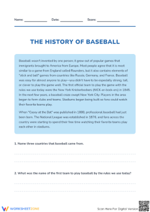 Grade 3 Baseball History — Printable No-Prep Worksheet