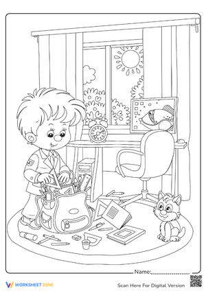 Boy Packing School Bag Coloring Page
