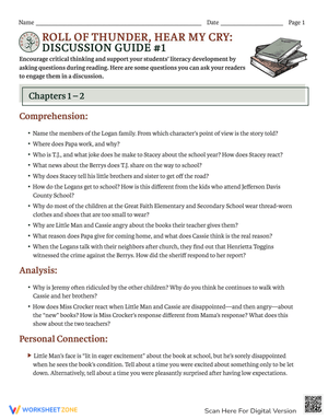 Roll of Thunder, Hear My Cry Novel Study Guide