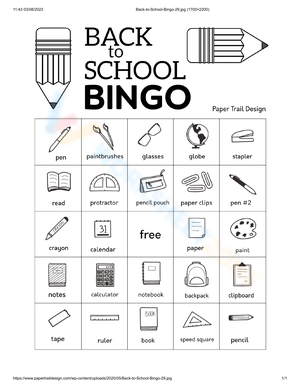 Back to School Bingo Card 29