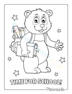 Time for School Bear Coloring Page