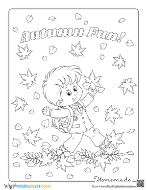 Back to School Boy Walking Through Leaves