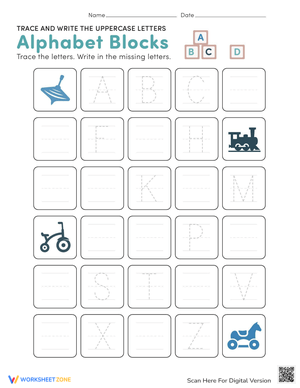 Trace, Write, and Fill in Missing Letters Worksheet