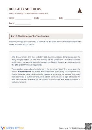 Printable Buffalo Soldiers Reading Comprehension | Grade 5