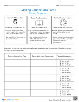 Making Connections Literary Response Worksheet