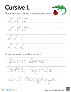 Practice Writing Cursive Letter L Worksheet