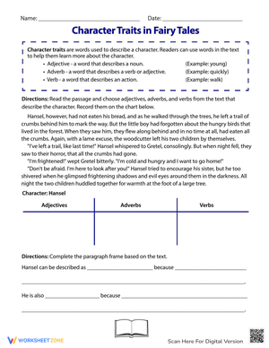 Identify Character Traits in Fairy Tales Worksheet