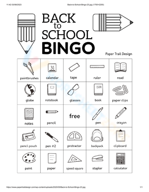 Back to School Bingo Card 23