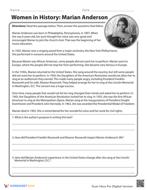 Learn About Marian Anderson: Women in History Worksheet