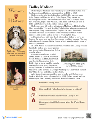 Discover Dolley Madison Worksheet