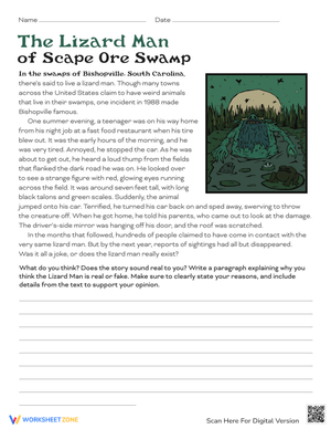 Investigate the Lizard Man of Scape Ore Swamp Worksheet