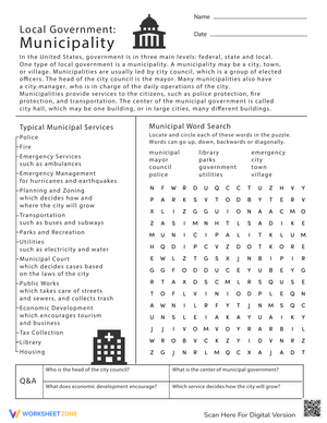 Understanding Local Government Worksheet