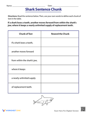 Sentence Chunking with Sharks Worksheet