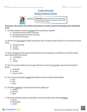Using Context Clues to Understand Text Worksheet