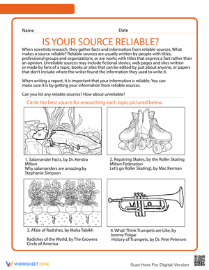 Identifying Reliable Sources Worksheet
