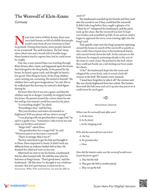 The Werewolf of Klein Krams Worksheet