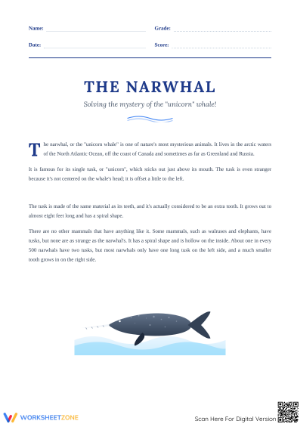 Narwhal Tusk Reading — Printable Grade 5 ELA Worksheet