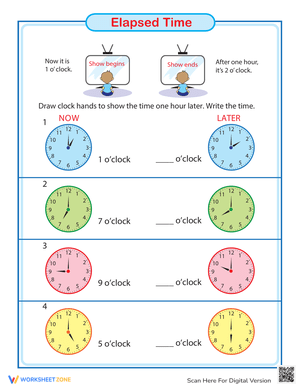 Elapsed Time: One Hour Later Worksheet