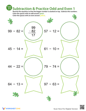 Subtraction Odd and Even Worksheet